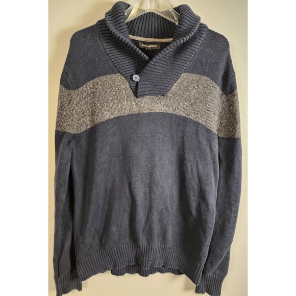 Banana Republic Other - Banana Republic Shawl Collar Striped Knit Sweater Men's Size‎ L Navy Grey